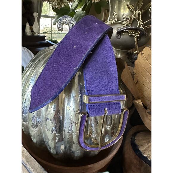 Vintage Morgan Taylor Women\'s Suede Belt purple gold Buckle sz m retro glam 39” main image 16